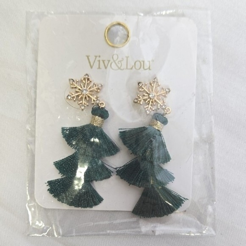 Viv & Lou Green Let It Snow Christmas Earrings, Gold Tone and Green, New‎